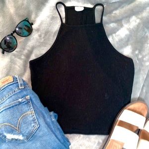 High neck plain black tank top 🖤